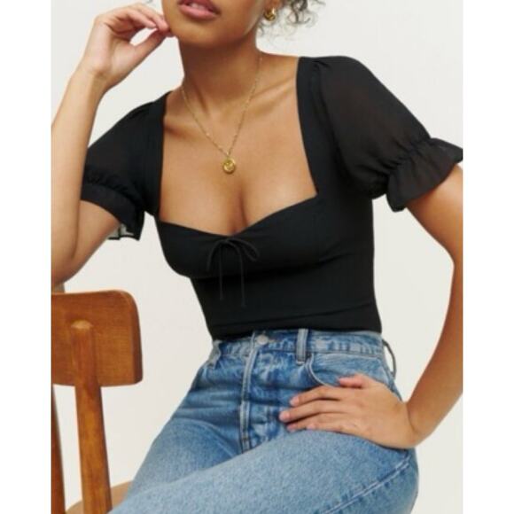Reformation Delevan Top in Black - Size 6 - Picture 2 of 6